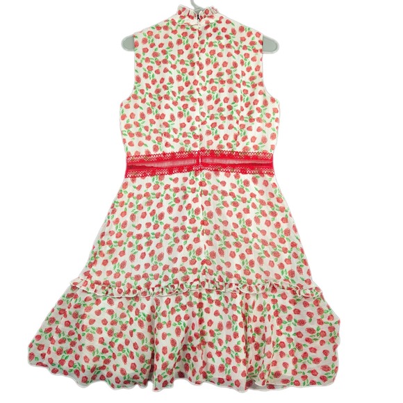 Donna Morgan Dresses & Skirts - DONNA MORGAN Sleeveless Fit Flare Dress Size 8 Rose Print Ruffled Lace White Red